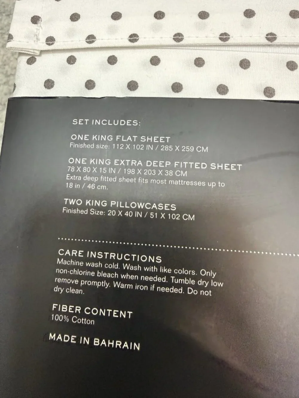 Ralph Lauren King Size Gray Polka Dot 100% Cotton Sheet Set (white background)